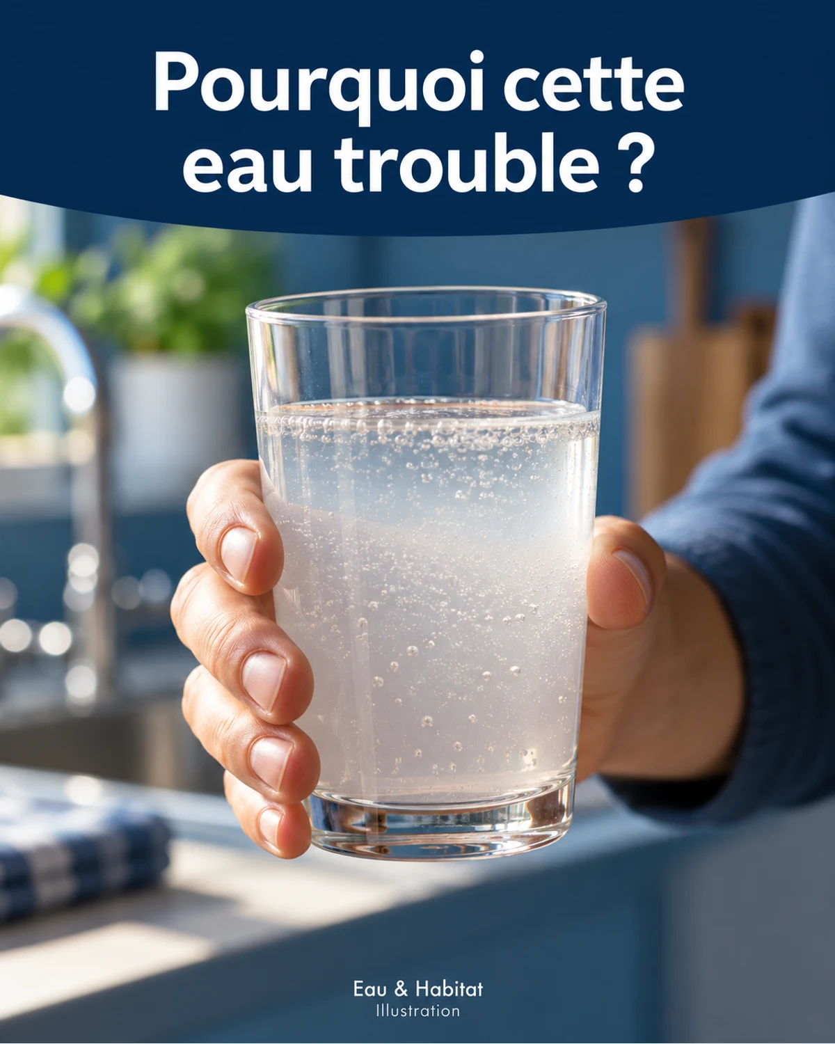 Pourquoi l’eau du robinet devient-elle blanche ou trouble ? — illustration pédagogique